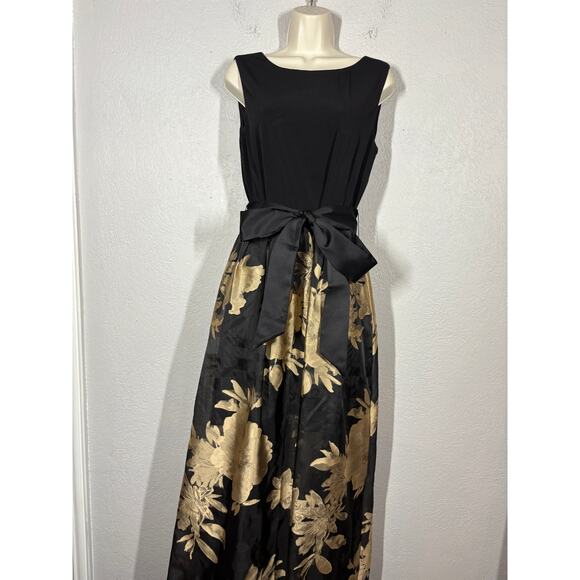 Ellen Tracy Formal Dress Gown Sleeveless Floral Organza Skirt Black - 8 - Picture 9 of 10